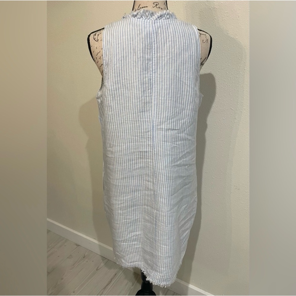 New Tommy Bahama Two Palms Mini Cabana Stripe Ruffle Linen Dress in Light Sky - Picture 6 of 10